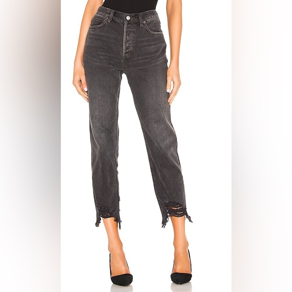 Free People We the Free Chewed Up Mid Rise Straight Jeans 29 8 black distressed